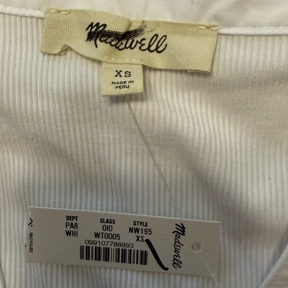 MADEWELL V-Neck Puff Sleeved Mixy Top Blouse NWT XS Classic White